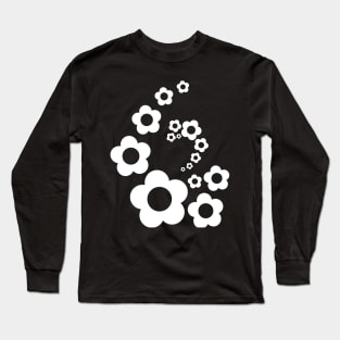 Retro Black and White Simple Flower Pattern Long Sleeve T-Shirt